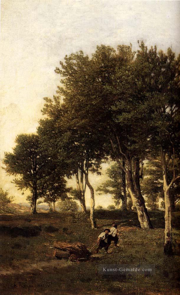 Landschaft mit zwei Jungen  die Brennholz Papier Henri Joseph Harpignies Ölgemälde